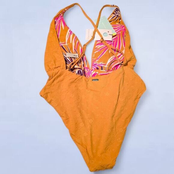 Maaji Reversible Safari Caramel‎ Brown V-Plunge One Piece Swimsuit - Size Large - Picture 4 of 9